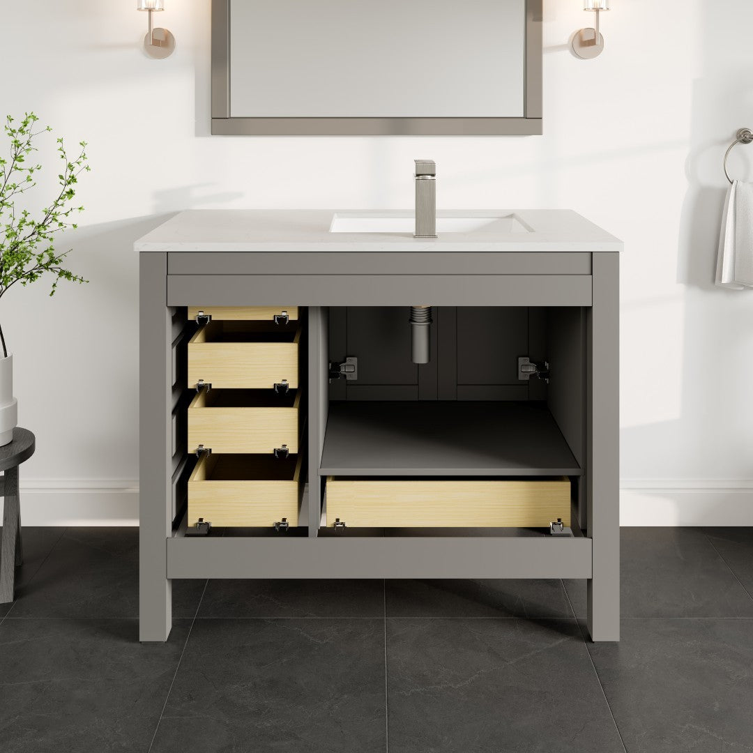 London 42 in. Gray Single Sink Bath Vanity with Carrara Quartz Top and Undermount Porcelain Sink