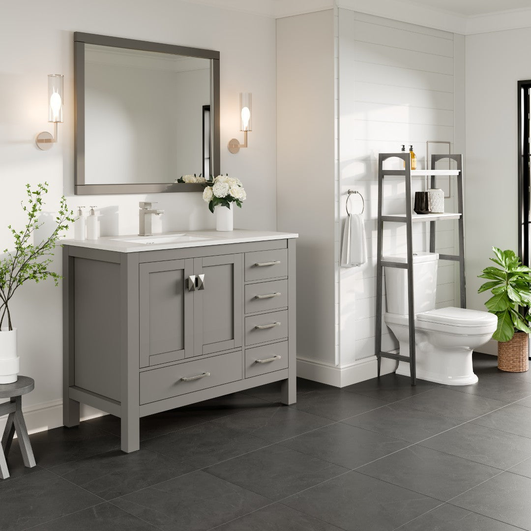 London 42 in. Gray Single Sink Bath Vanity with Carrara Quartz Top and Undermount Porcelain Sink