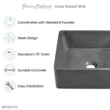 Lisse 15" Square Concrete Vessel Bathroom Sink in Dark Grey