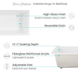 Voltaire 66 "x 36" Reversible Drain Drop-In Bathtub