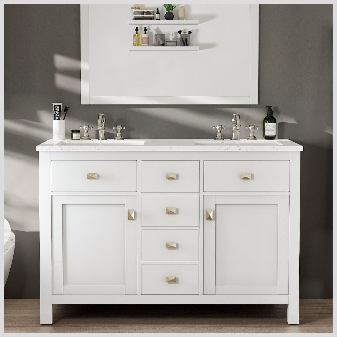 Artemis 48 in. White Double Sink  Bath Vanity with Engineered Top and Undermount Porcelain Sinks