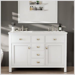 Artemis 48 in. White Double Sink  Bath Vanity with Engineered Top and Undermount Porcelain Sinks