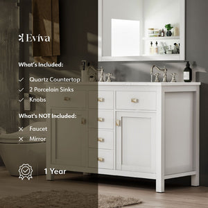 Artemis 48 in. White Double Sink  Bath Vanity with Engineered Top and Undermount Porcelain Sinks