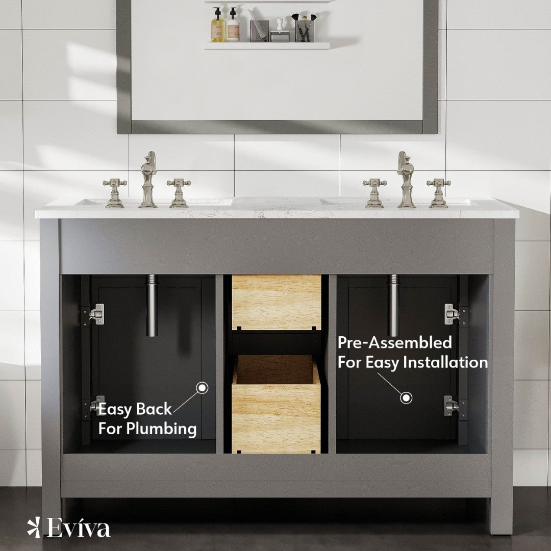 Artemis 48 in. Gray Double Sink  Bath Vanity with Engineered Top and Undermount Porcelain Sinks