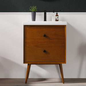 Caramel 24 in. Teak Single Sink Bath Vanity with Porcelain Top and Integrated Sink