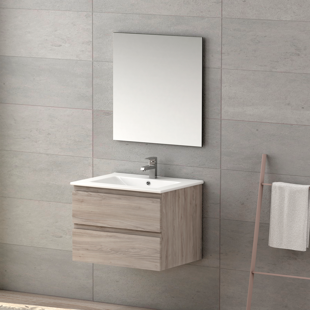 DAX Pasadena Engineered Wood and Porcelain Onix Basin with Single Vanity Cabinet, 28", Pine DAX-PAS012812-ONX