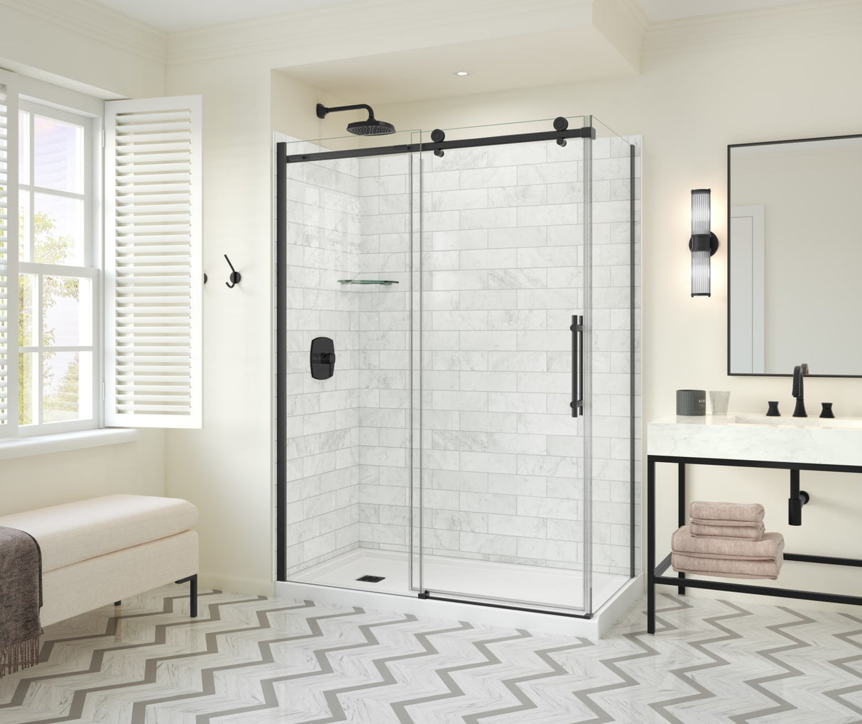 MAAX 107546-900-340-000 Odyssey SC 60" x 32" x 78" 8mm Sliding Shower Door for Corner Installation with Clear glass in Matte Black