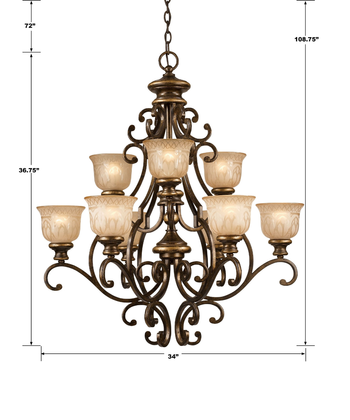 Norwalk 9 Light Bronze Umber Chandelier 7409-BU