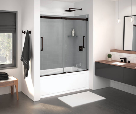MAAX 138760-900-173-000 Inverto 56-59 x 55 ½-59 in. 8mm Bypass Tub Door for Alcove Installation with Clear glass in Dark Bronze