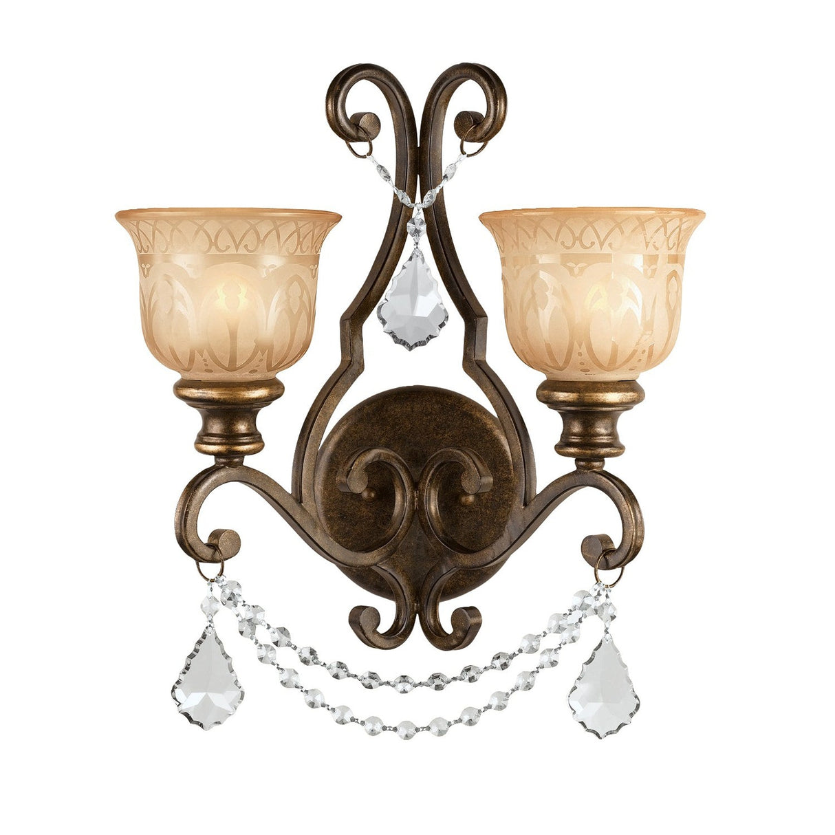 Norwalk 2 Light Spectra Crystal Bronze Umber Sconce 7502-BU-CL-SAQ