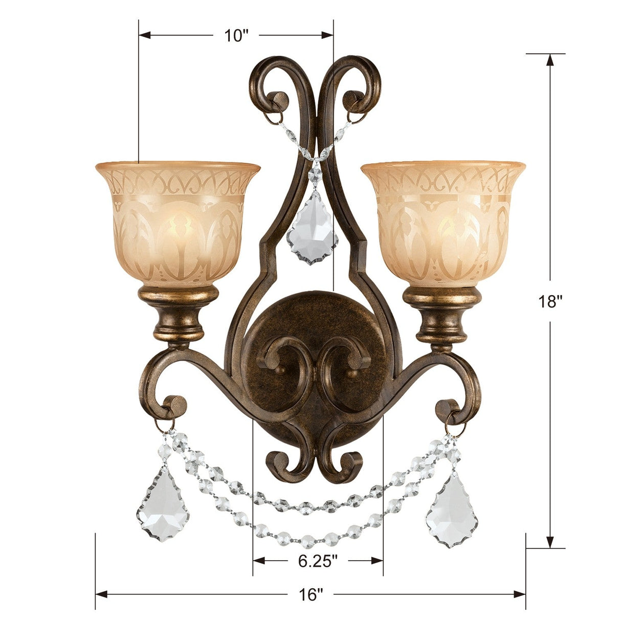 Norwalk 2 Light Swarovski Strass Crystal Bronze Umber Sconce 7502-BU-CL-S