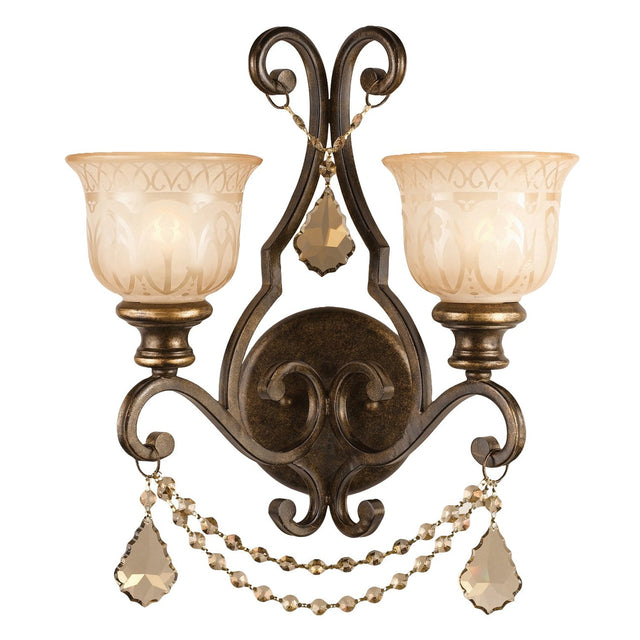 Norwalk 2 Light Golden Teak Swarovski Strass Crystal Bronze Umber Sconce 7502-BU-GT-S