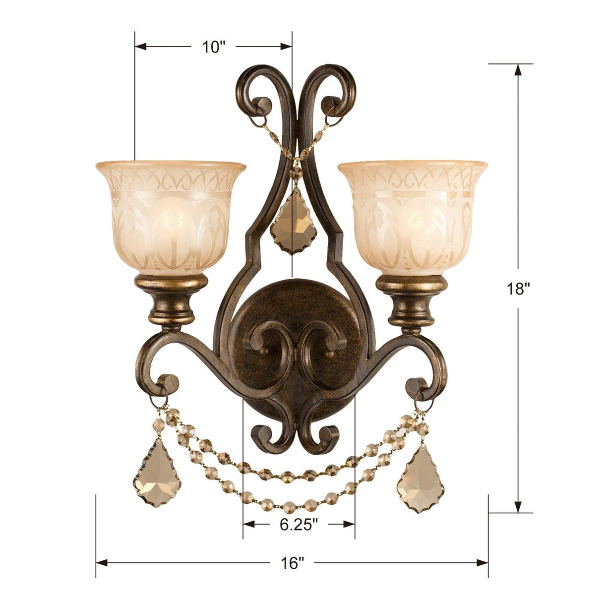 Norwalk 2 Light Swarovski Strass Crystal Bronze Umber Sconce 7502-BU-CL-S