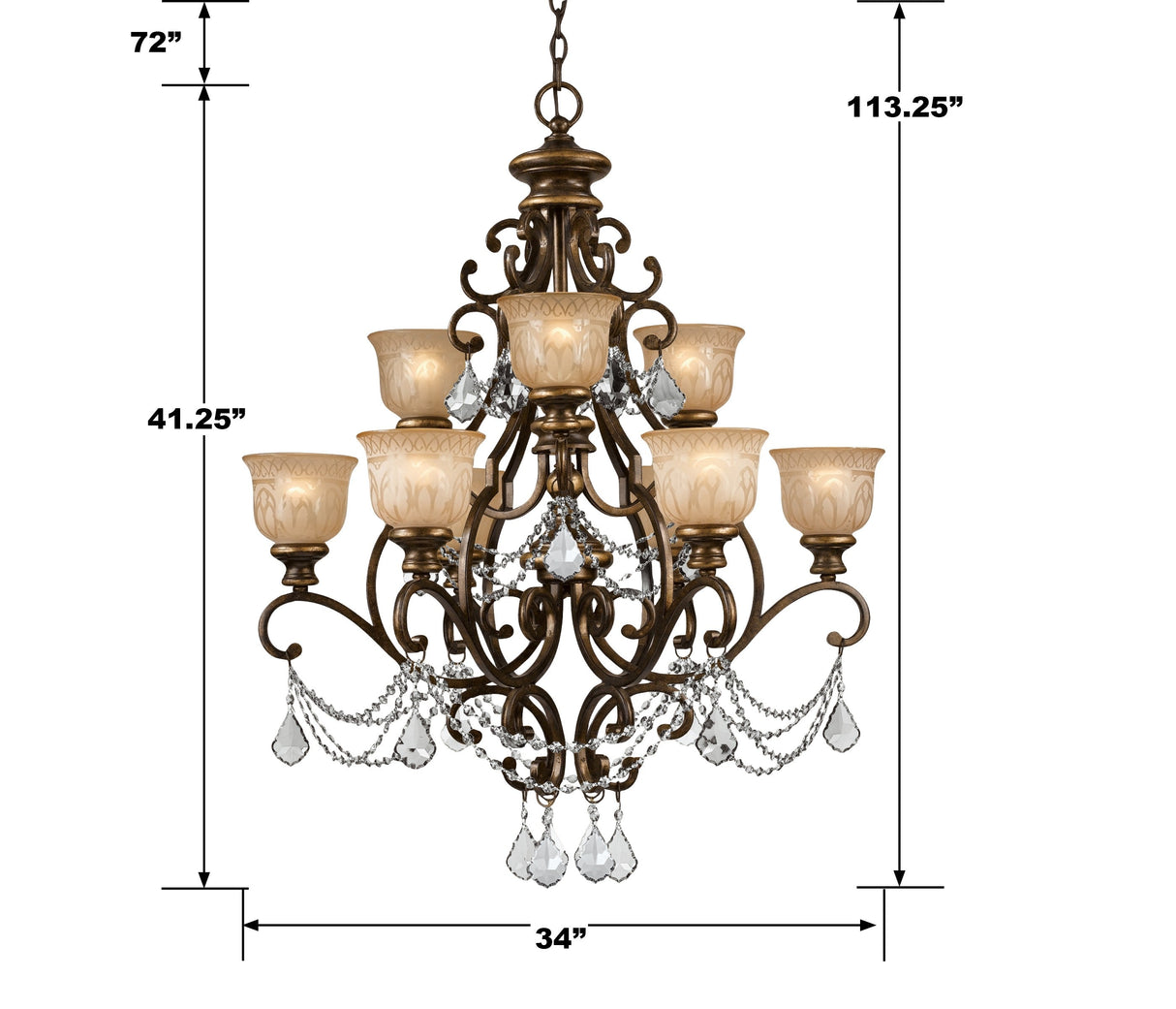 Norwalk 9 Light Clear Italian Crystal Bronze Umber Chandelier 7509-BU-CL-I