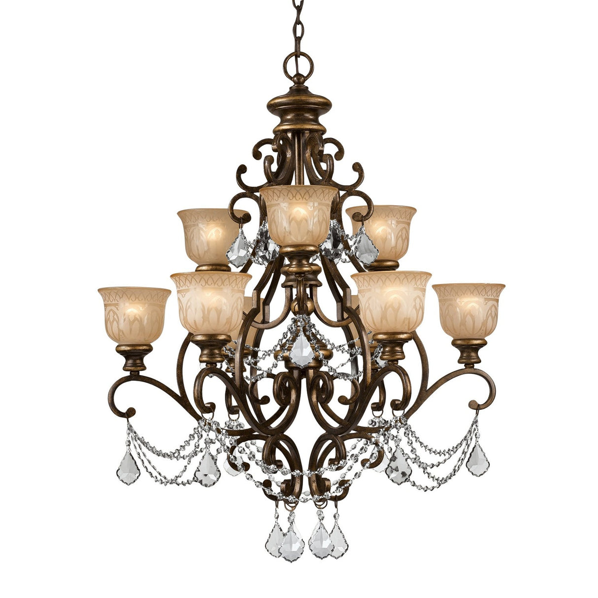 Norwalk 9 Light Clear Italian Crystal Bronze Umber Chandelier 7509-BU-CL-I