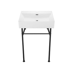 Claire 24" Rectangle Zero Hole Console Sink with Matte Black Legs