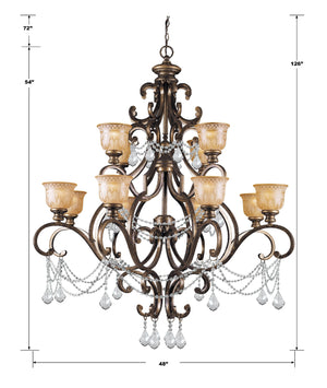 Norwalk 12 Light Clear Italian Crystal Bronze Umber Chandelier 7512-BU-CL-I