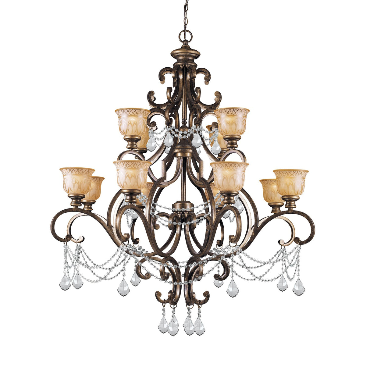 Norwalk 12 Light Hand Cut Crystal Bronze Umber Chandelier 7512-BU-CL-MWP