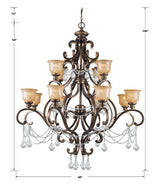 Norwalk 12 Light Hand Cut Crystal Bronze Umber Chandelier 7512-BU-CL-MWP