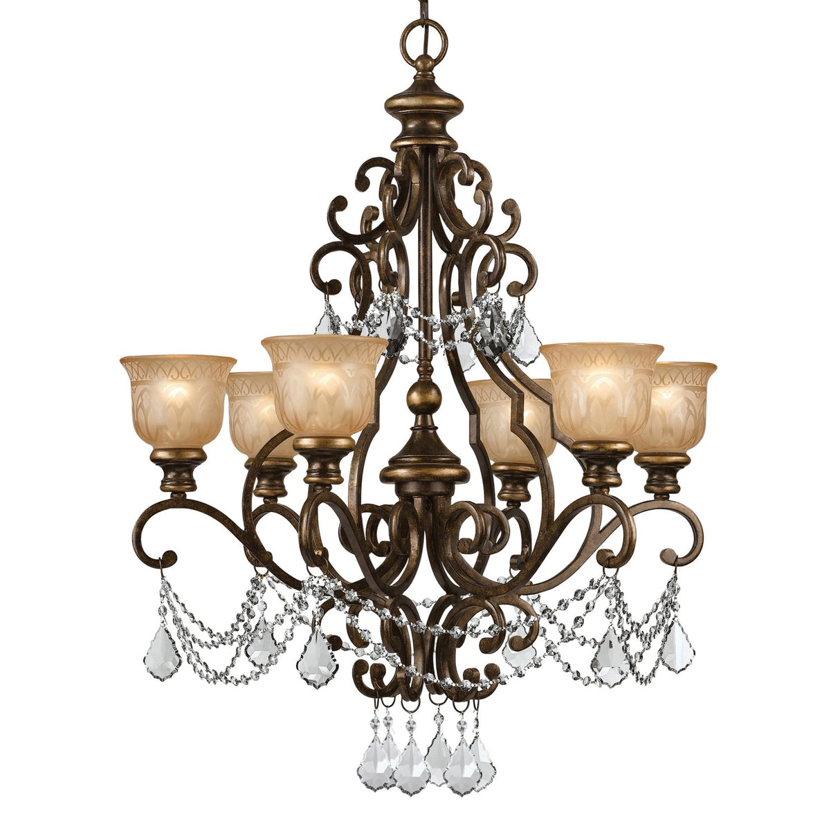 Norwalk 6 Light Clear Italian Crystal Bronze Umber Chandelier 7516-BU-CL-I