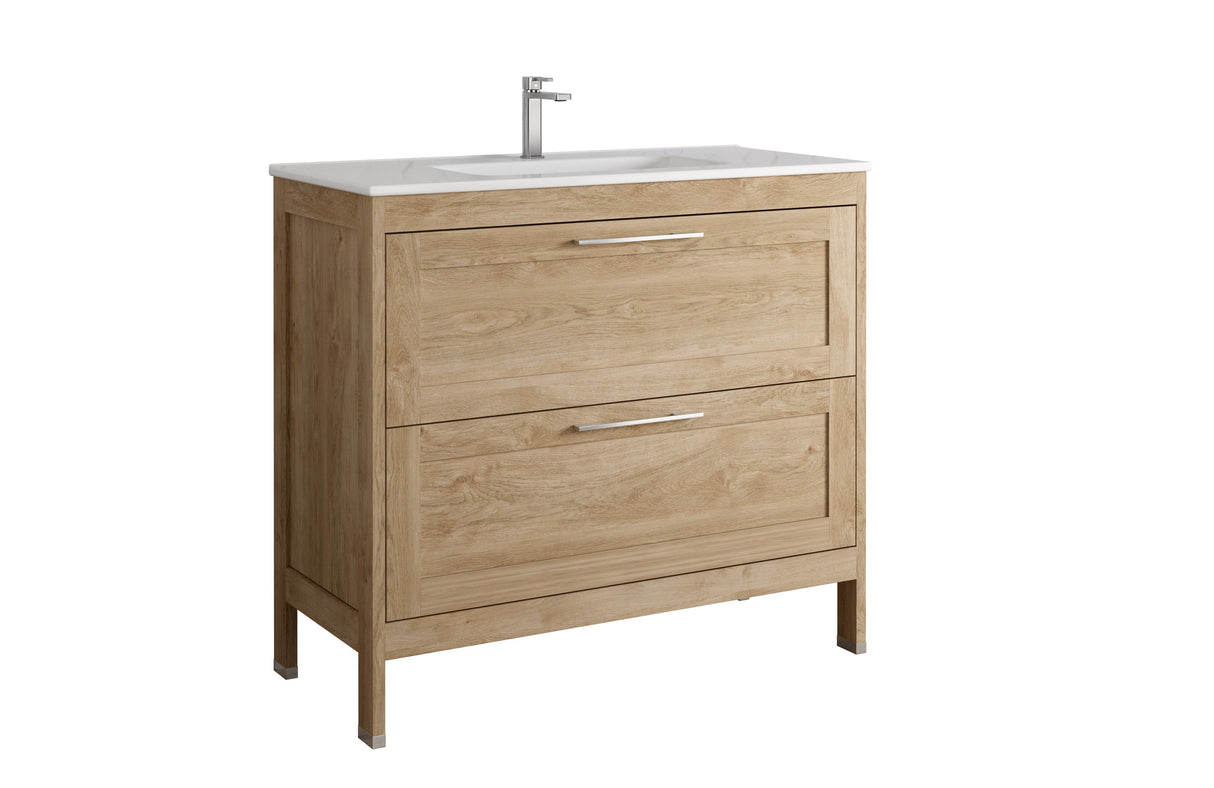 DAX Lakeside Engineered Wood and Porcelain Single Vanity with Onix Basin, 40", Oak DAX-LAKE014014-ONX