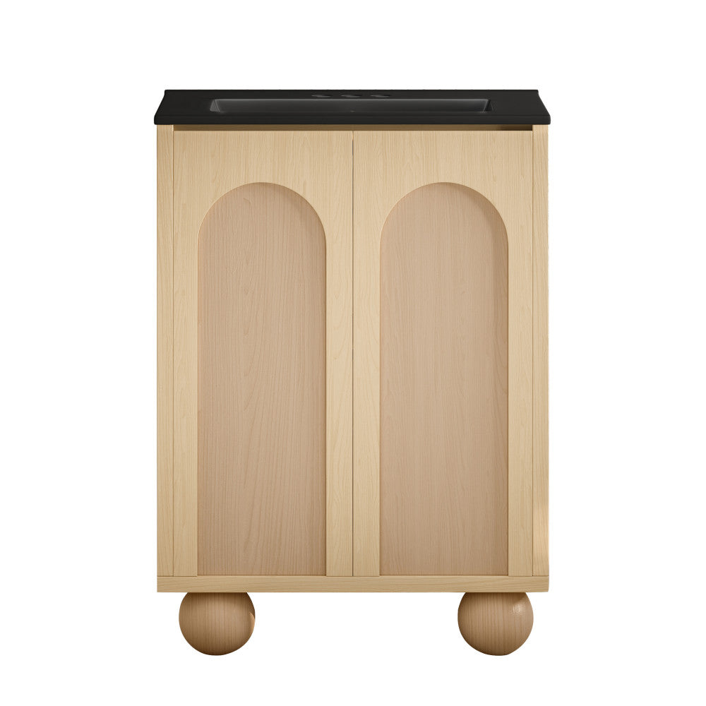 Plaisir II 24" Freestanding Bathroom Vanity in Natural Oak with Black 3-Hole Widespread Sink Top