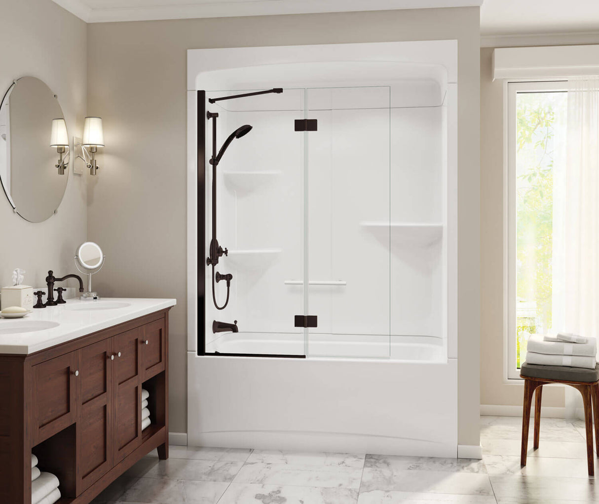 MAAX 105916-SR-000-001 Camelia TSR-6032 Acrylic Alcove Right-Hand Drain Three-Piece Tub Shower in White