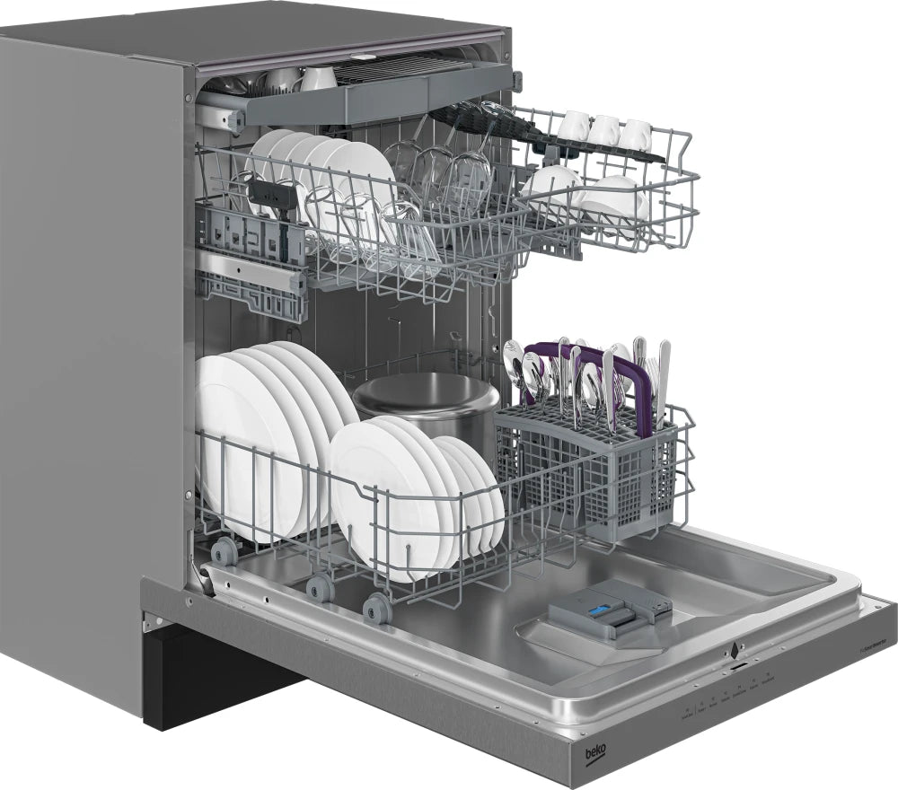 Beko DUT36522X 24 Inch Built-In Full Console Dishwasher with 15 Place Settings, CornerIntense®, EverClean™ Filter, Sanitize Feature, Stainless Steel Tall Tub, Full-size Third Rack, Dirt/Turbidity Sensor, NSF Certified Rinse