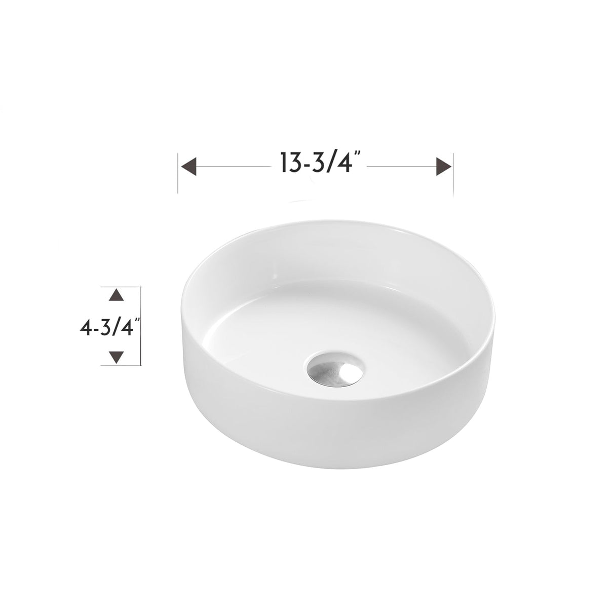 DAX Ceramic Round Bathroom Vessel Basin, 14", Glossy White DAX-CL1277-WG