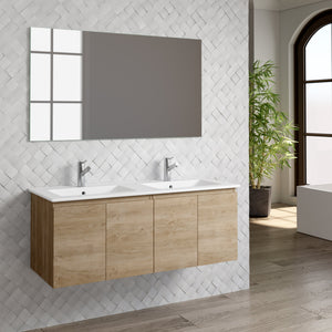 DAX Malibu Engineered Wood and Porcelain Onix Basin with Double Vanity Cabinet, 48", Oak DAX-MAL014814-ONX