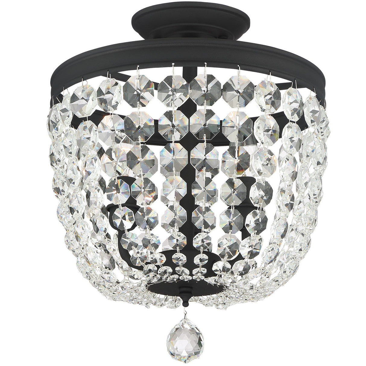 Archer 3 Light Hand Cut Crystal Black Forged Semi Flush Mount 783-BF-CL-MWP