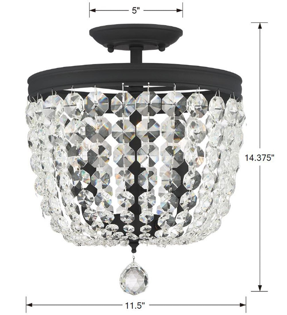 Archer 3 Light Hand Cut Crystal Black Forged Semi Flush Mount 783-BF-CL-MWP