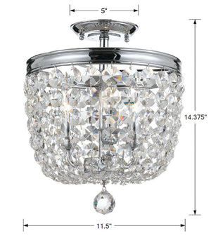 Archer 3 Light Hand Cut Crystal Black Forged Semi Flush Mount 783-BF-CL-MWP