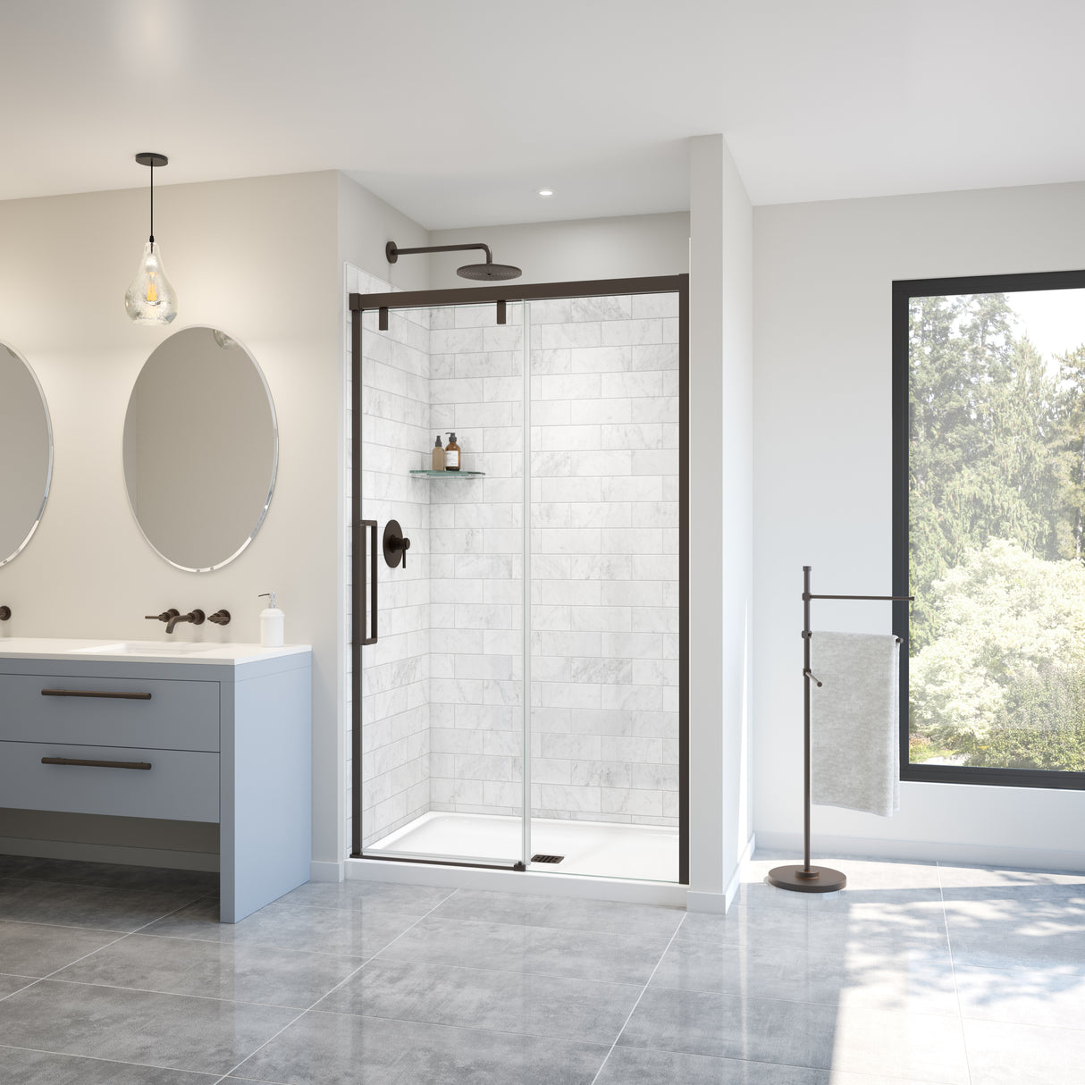 MAAX 135323-900-173-000 Uptown 44-47 x 76 in. 8 mm Sliding Shower Door for Alcove Installation with Clear glass in Dark Bronze