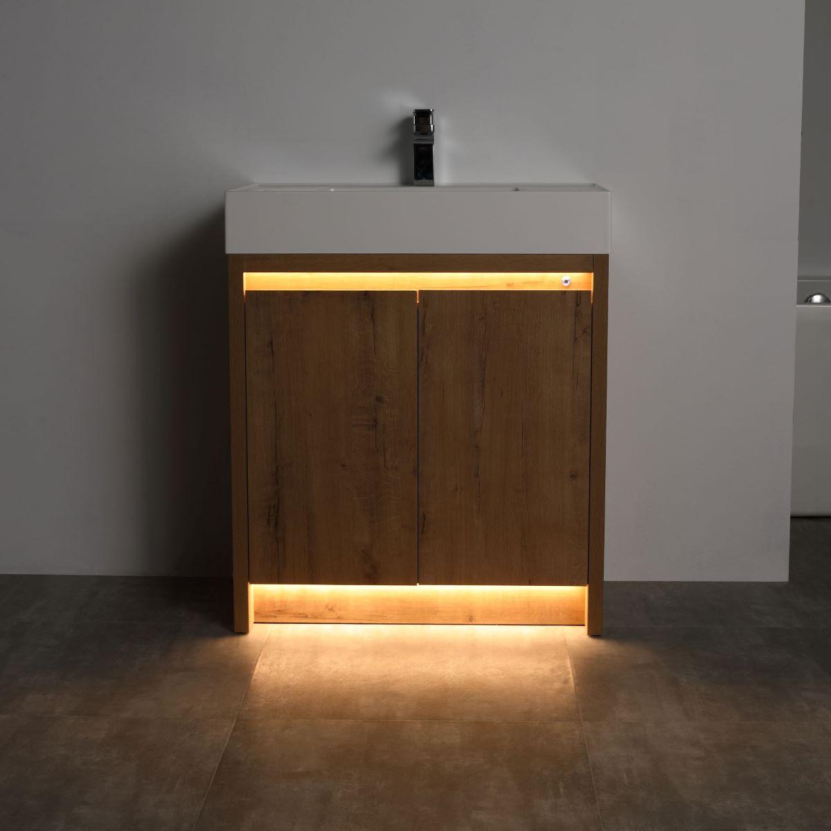 Blossom Capri 30″ Vanity with Dual LED Illumination - Glossy White & Classic Oak
