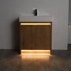 Blossom Capri 30″ Vanity with Dual LED Illumination - Glossy White & Classic Oak