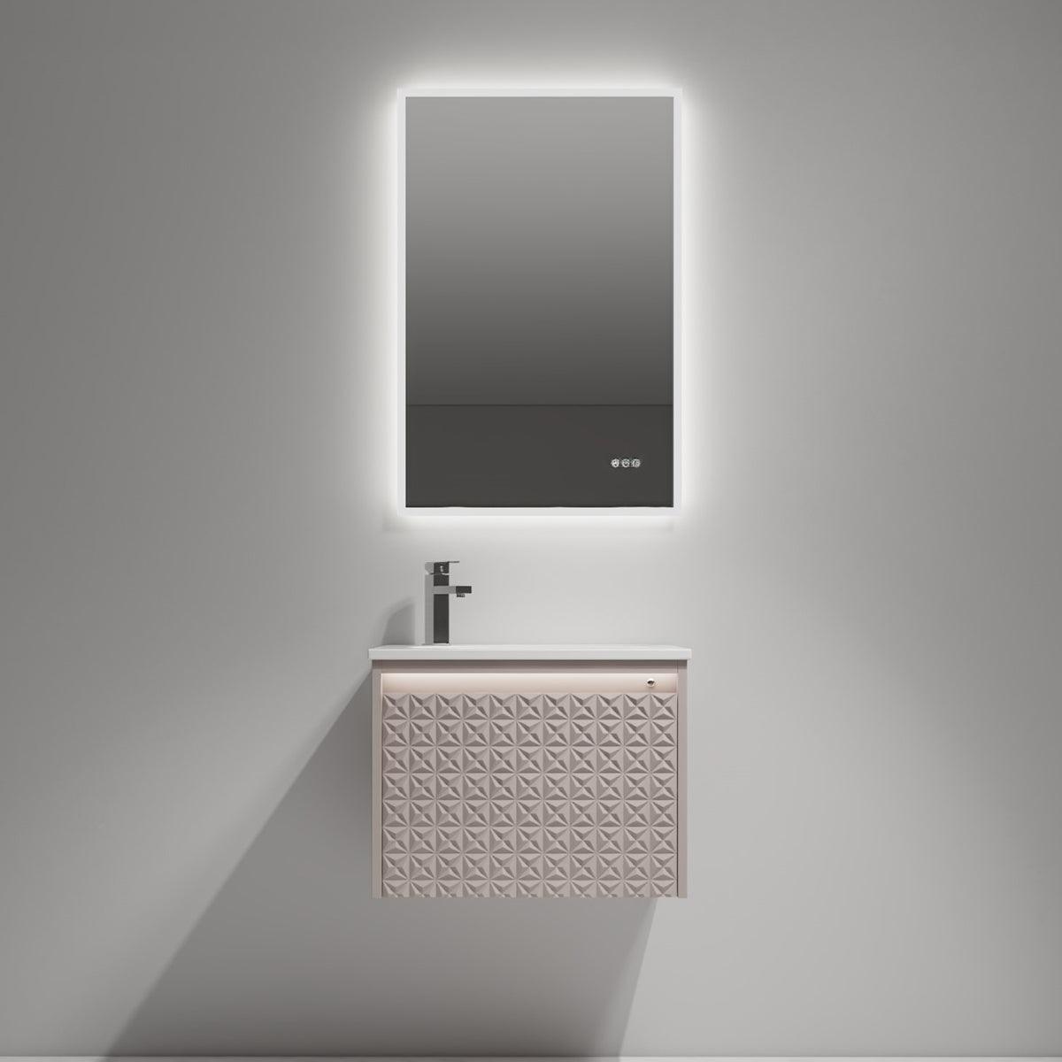 Blossom Thun 24″ Vanity with Droplet-Shaped Basin - LED Illuminated & 3D Diamond Pattern Design