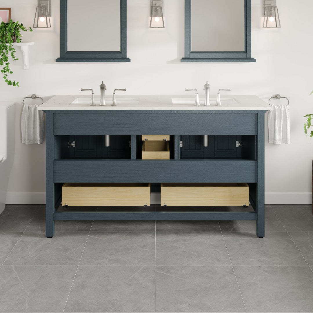 Britney 60 in. Ash Blue Double Sink  Bath Vanity with Carrara Quartz Top and Undermount Porcelain Sinks