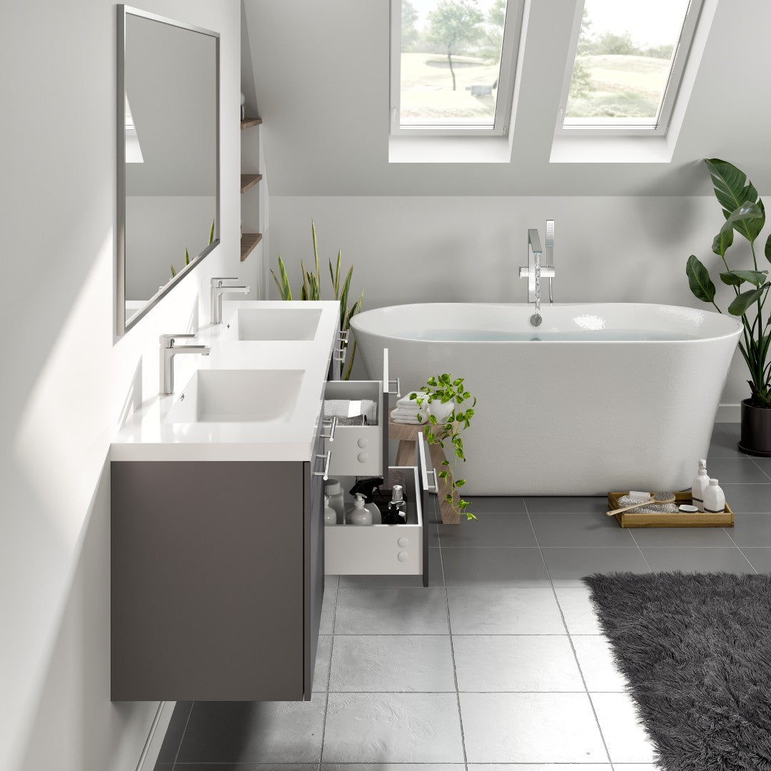 Axis 72 in. Gray Wall Mount Double Sink  Bath Vanity with Acrylic Top and Integrated Sinks