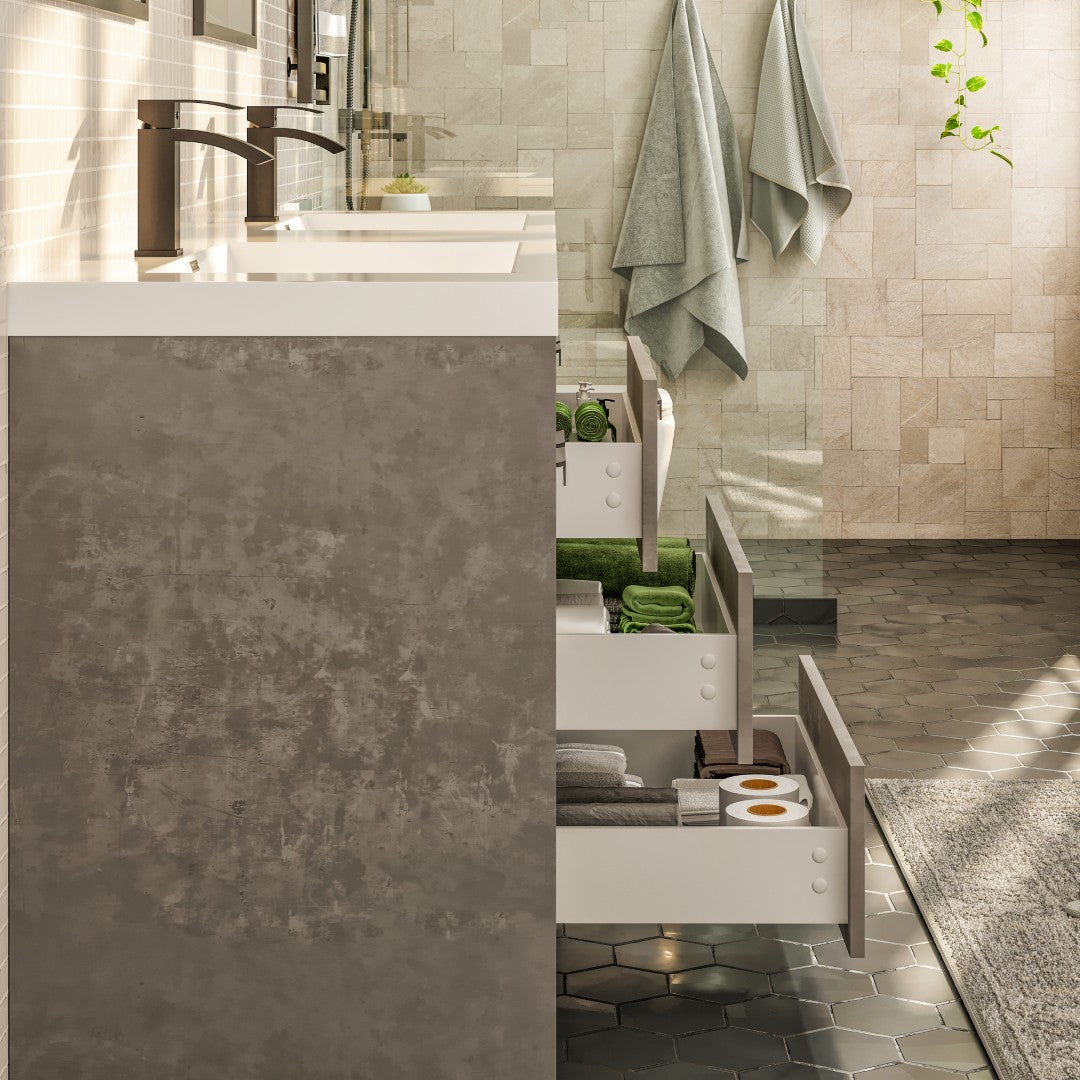 Lugano 72 in. Concrete Gray Double Sink  Bath Vanity with Acrylic Top and Integrated Sinks
