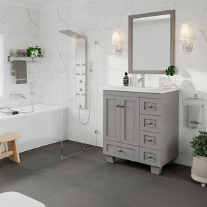 Happy 28 in. Gray Single Sink Bath Vanity with Carrara Quartz Top and Undermount Porcelain Sink