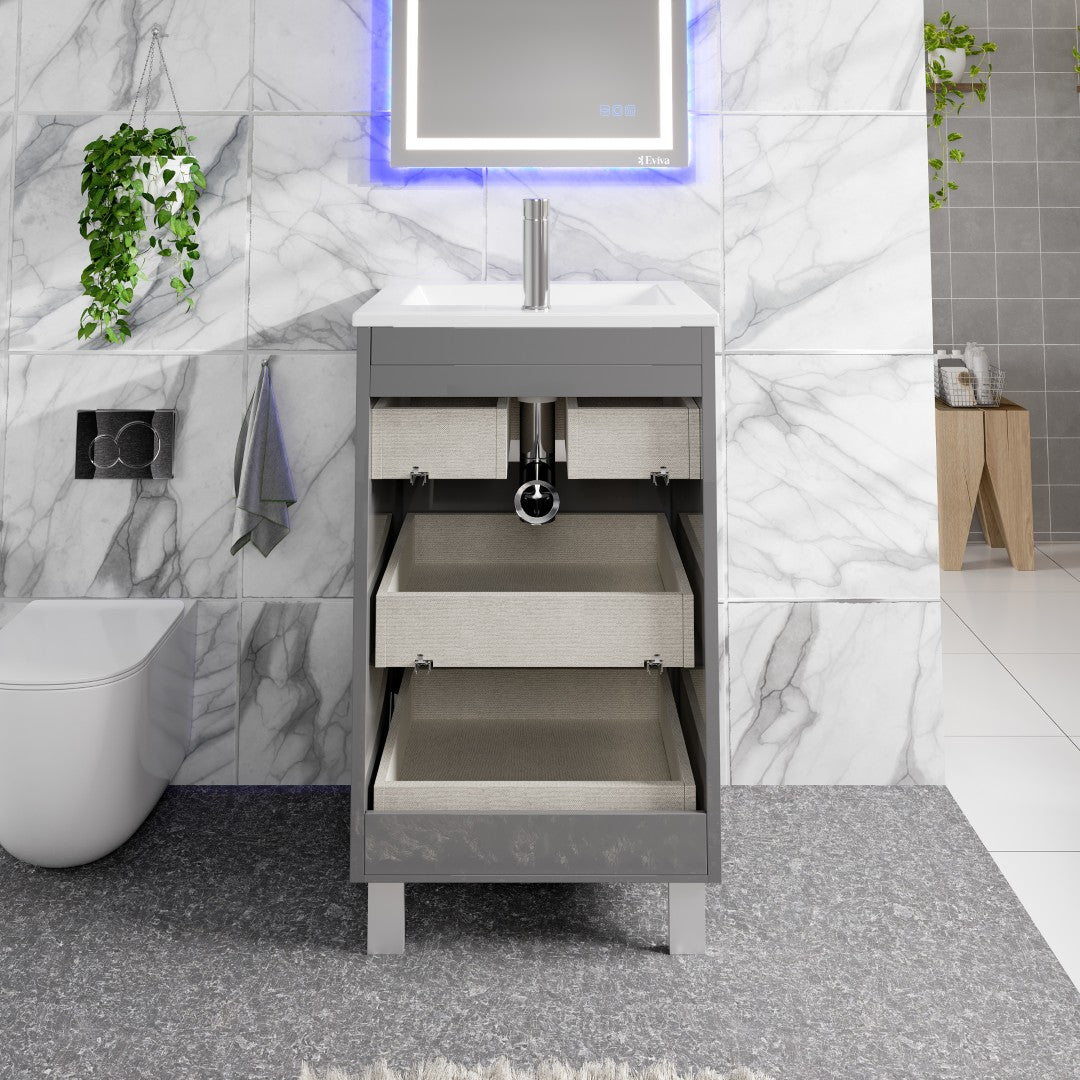 Deluxe 20 in. Gray Single Sink Bath Vanity with Porcelain Top and Integrated Sink