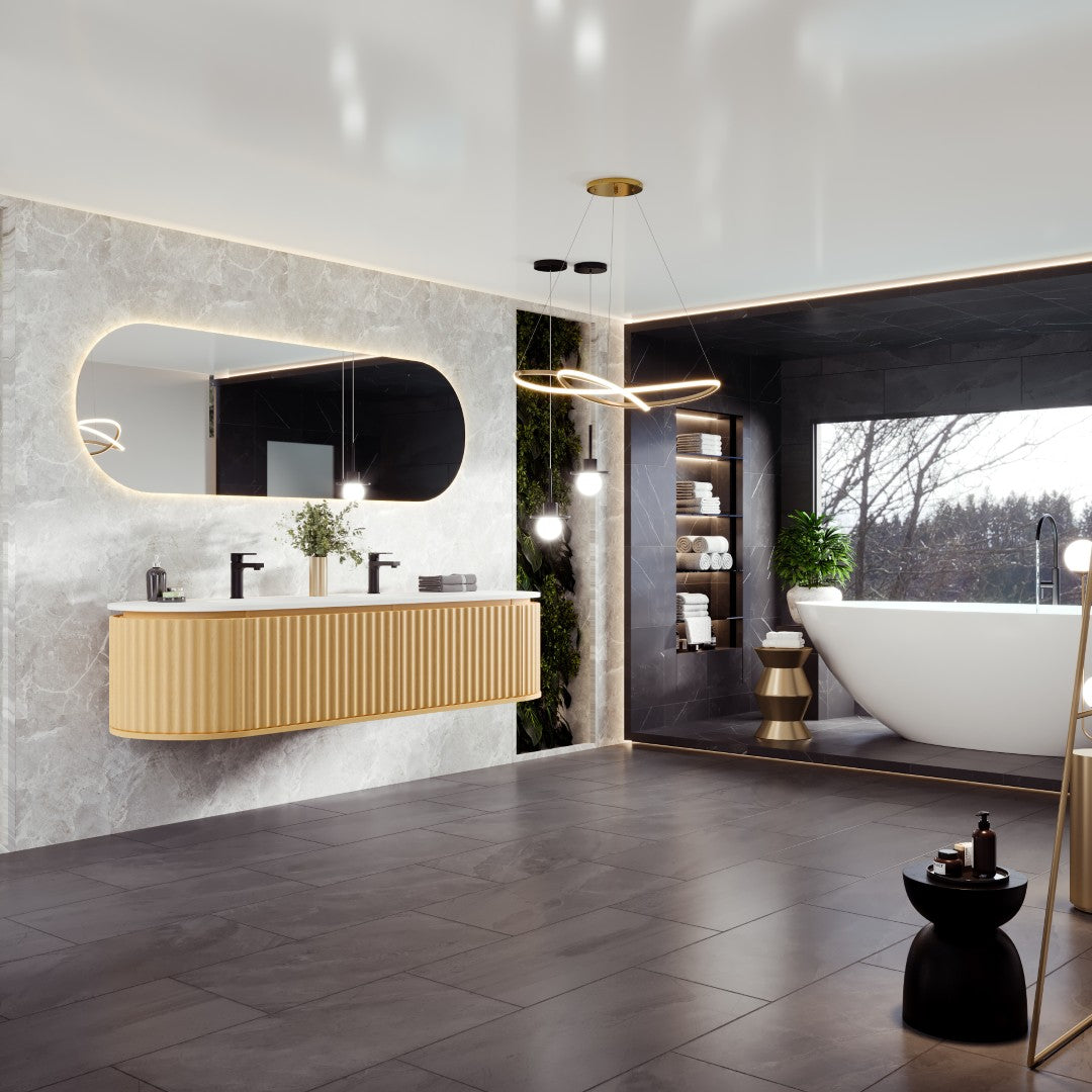 Haven 71 in. Natural Oak Wall Mount Double Sink  Bath Vanity with Solid Surface Top and Integrated Sinks