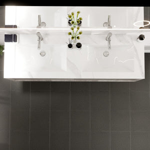 Aurora 60 in. Concrete Gray Wall Mount Double Sink  Bath Vanity with Carrara Quartz Top and Undermount Porcelain Sinks