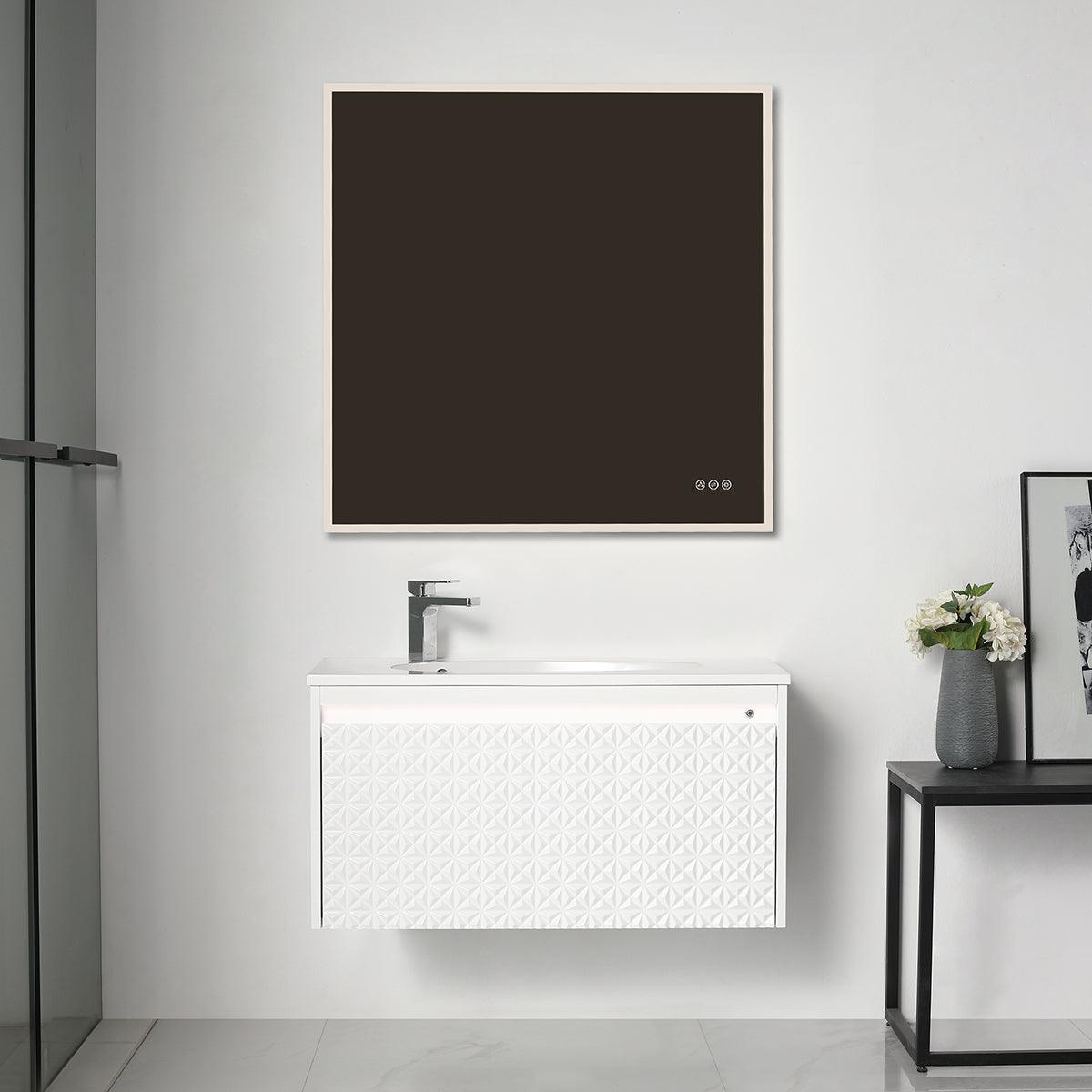 Blossom Thun 36″ Vanity with Droplet-Shaped Basin - LED Illuminated & 3D Diamond Pattern Design