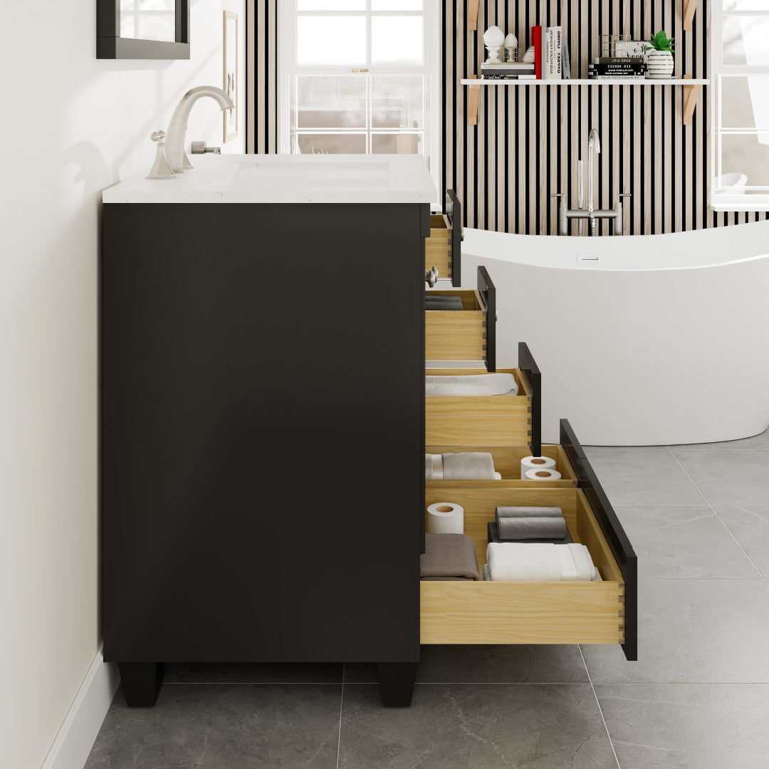 Acclaim 30 in. Espresso Single Sink Bath Vanity with Carrara Quartz Top and Undermount Porcelain Sink