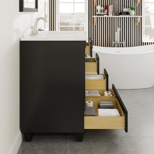 Acclaim 30 in. Espresso Single Sink Bath Vanity with Carrara Quartz Top and Undermount Porcelain Sink