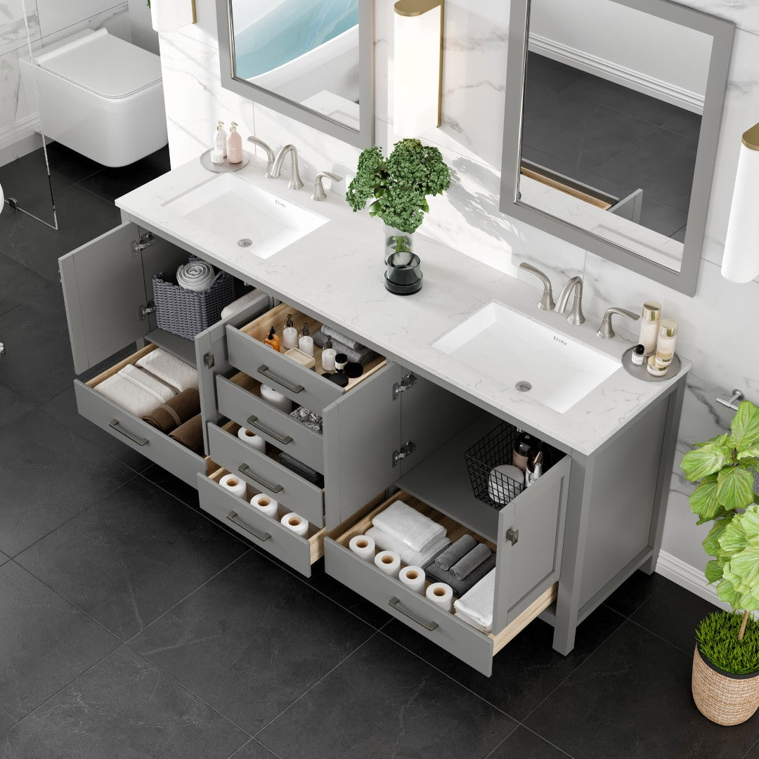 Aberdeen 78 in. Gray Double Sink  Bath Vanity with Carrara Quartz Top and Undermount Porcelain Sinks