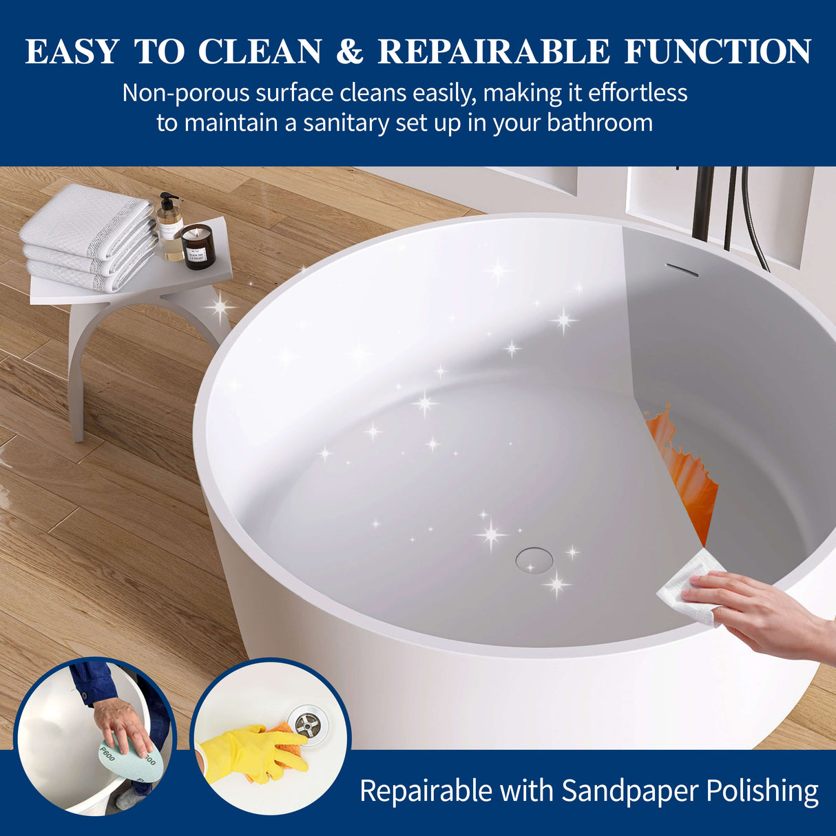 New England Home Goods Myrtle 49" Freestanding Tub in White - Stone Resin Solid Surface