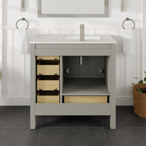 London 36 in. Gray Single Sink Bath Vanity with Carrara Quartz Top and Undermount Porcelain Sink